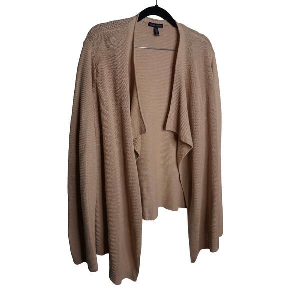 Eileen Fisher Women’s Tan Organic Cotton & Linen Sz XL System Cardigan Sweater - Picture 3 of 5